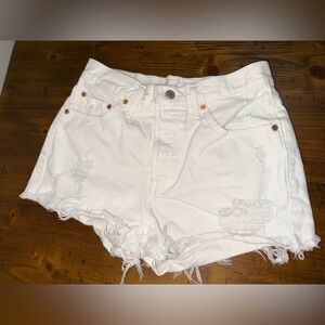 Levi's 501 Original White Denim Cutoff Shorts Raw Hem Button up‎ Fly